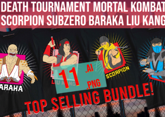 Death Tournament Mortal Kombat Scopion Subzero Baraka Liu Kang Fan Art Bundle t shirt vector illustration
