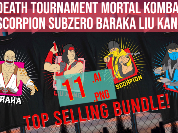 Death tournament mortal kombat scopion subzero baraka liu kang fan art bundle t shirt vector illustration