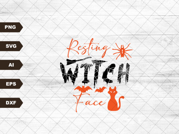 Resting witch face sublimation design • hand-designed halloween clipart svg • instant download print file