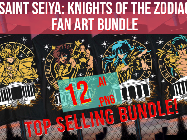 Saint seiya knights of the zodiac fan art bundle t shirt template vector