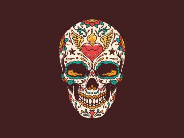 Sugar skull t shirt template vector