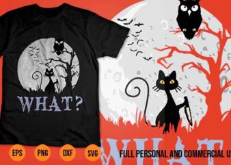 black cat halloween SVG Shirt Design Cat What Murderous Black Cat With Knife Halloween Costume Spooky Season Unisex cat, murderous, black, knife, halloween, costume, t-shirt, funny, tshirt, humorous, bloody, design,