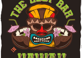 Hawaiian tiki mask with a phrase ‘The best bar hawaii’