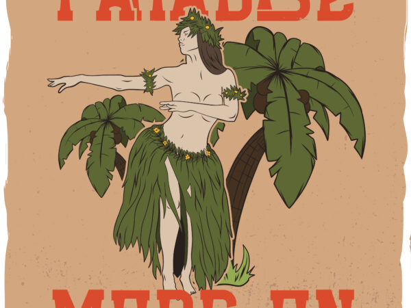 Hula girl dancing between palms graphic t shirt