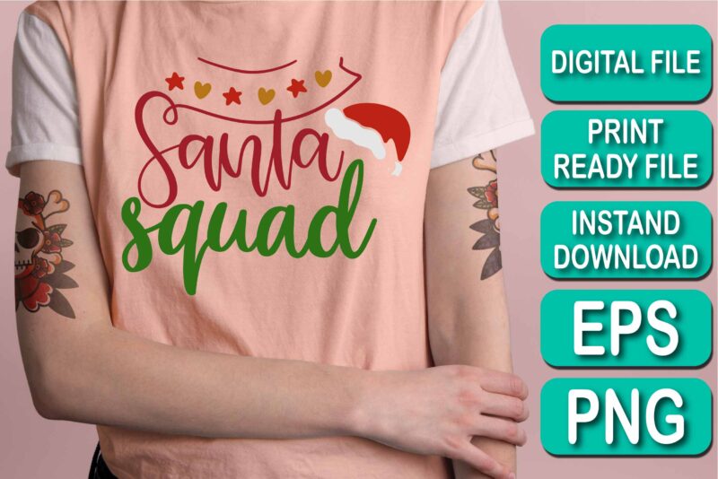 Santa Squad, Merry Christmas shirt print template, funny Xmas shirt design, Santa Claus funny quotes typography design