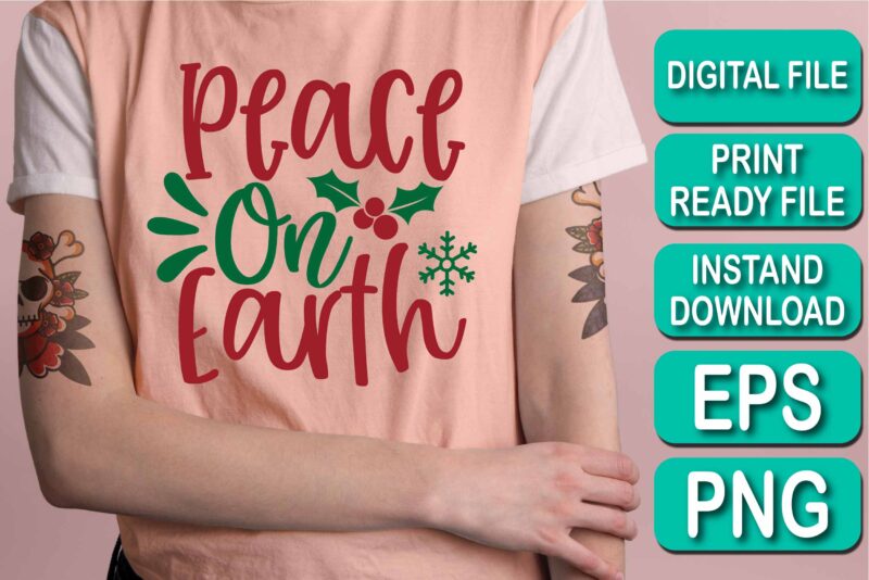 Peace On Earth, Merry Christmas shirts Print Template, Xmas Ugly Snow Santa Clouse New Year Holiday Candy Santa Hat vector illustration for Christmas hand lettered
