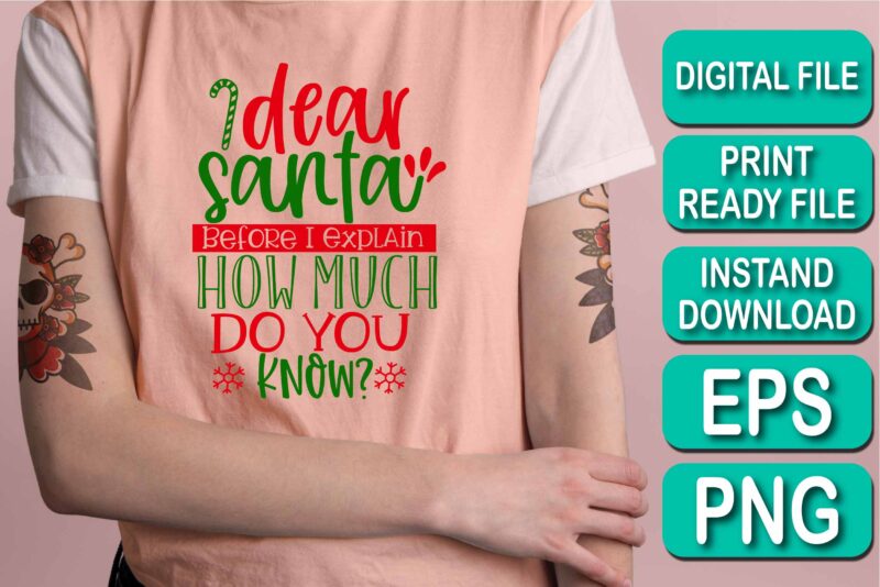 Dear Santa Before I Explain How Much Do You Know, Merry Christmas shirt print template, funny Xmas shirt design, Santa Claus funny quotes typography design, Christmas Party Shirt Christmas T-Shirt,