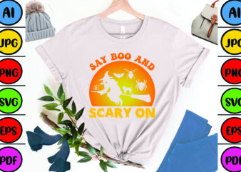 Say Boo and Scary on t shirt template vector
