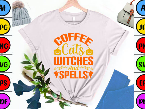 Coffee cats witches and spells t shirt vector file