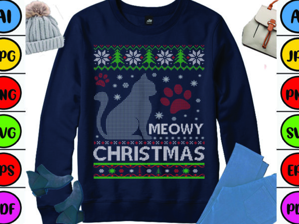 Meowy christmas t shirt designs for sale