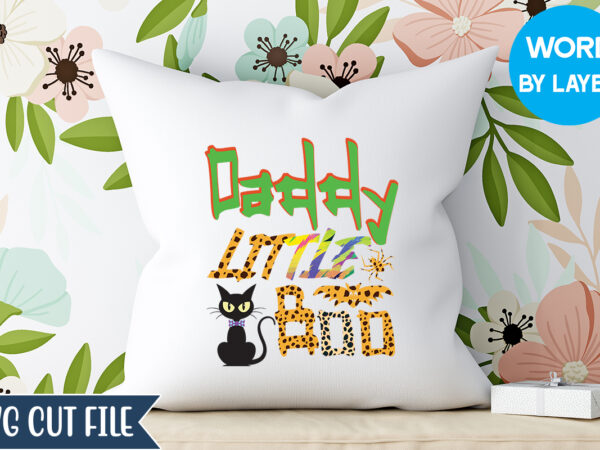 Daddy little boo sublimation, happy halloween, matching family halloween outfits, girl’s boy’s halloween shirt, t shirt vector illustration