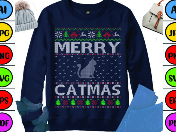 Merry catmas t shirt designs for sale