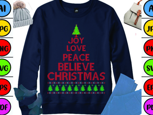 Joy love peace believe christmas vector clipart