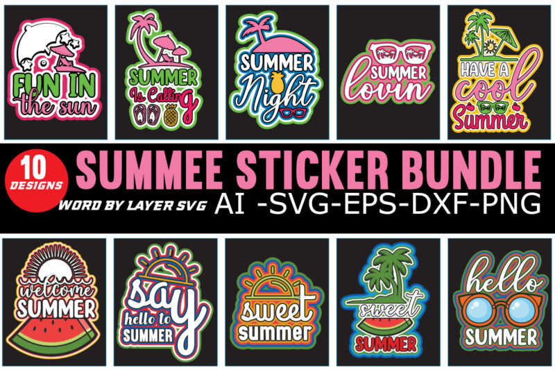 SUMMER STICKER BUNDLE ,Summer Vinyl Sticker, VSCO Stickers Bundle, Flower Heart Cactus Sticker, DIY Cricut PNG Stickers, Print & Cut Sticker, Beach Sun Sticker,Summer Sticker Bundle Svg. Summer Svg, Summer