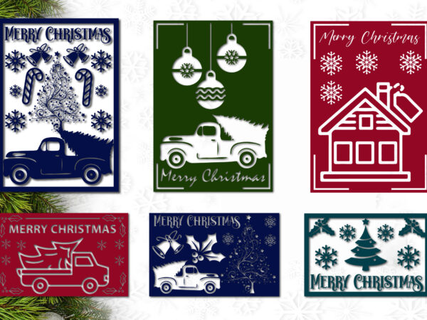 Merry christmas card svg bundle t shirt designs for sale