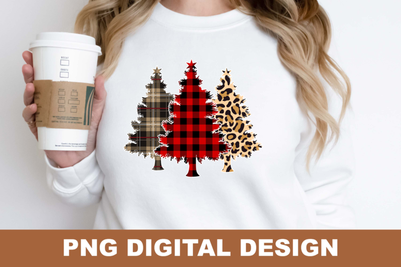Leopard Buffalo Merry Christmas Trees PNG Sublimation Design