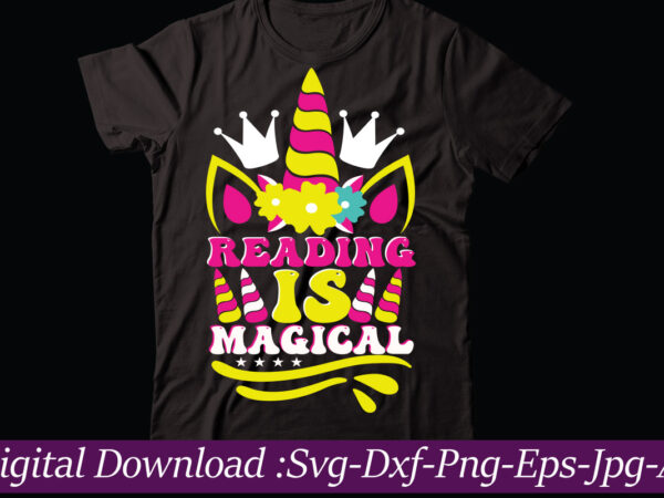 Reading is magical svg vector t-shirt design,unicorn svg, unicorn split monogram, unicorn birthday svg, unicorn monogram, unicorn clipart, unicorn shirt svg, unicorn png svg cut files unicorn bundle svg, png,
