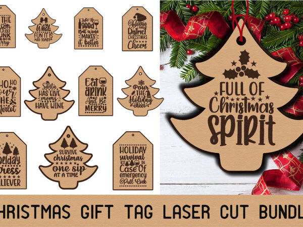 Christmas gift tag laser cut bundle t shirt vector file