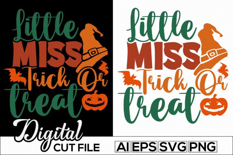 little miss trick or treat typography retro lettering design, halloween t shirt design