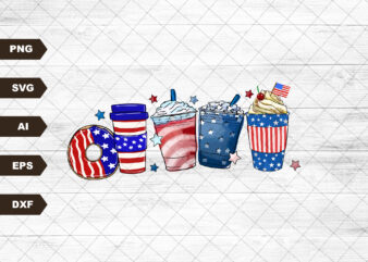 4th of July Coffee Independence svg, USA coffee latte patriotic digital, Sublimation design hand drawn Printable Graphic Clipart