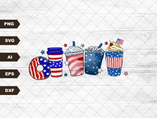 4th of july coffee independence svg, usa coffee latte patriotic digital, sublimation design hand drawn printable graphic clipart