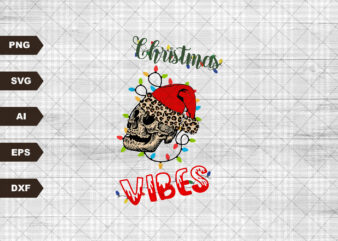 Skeleton Christmas Vibes Png | Skeleton with Christmas lights svg | Skull Santa hat | Digital Download t shirt template vector