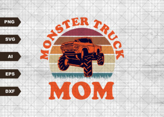 Vintage Monster Truck Mom Svg, Monster Truck Lover Gifts, Crushes Cars Svg, Monster Truck Racing Svg, Monster Truck Jams Svg, Retro Sunset