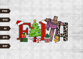 Faith Christmas Png, Faith svg, Christmas Trees svg, Jesus Cross, Christian, Retro Christmas svg, Christmas Shirt Design, Sublimation File