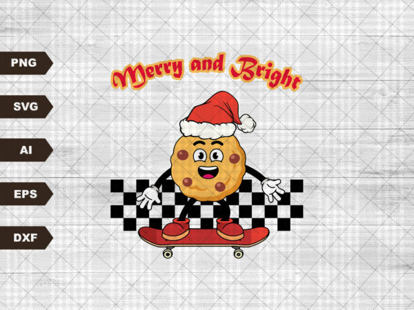 Christmas merry and bright png| christmas gingerbread man svg| retro christmas| printable t shirt vector file