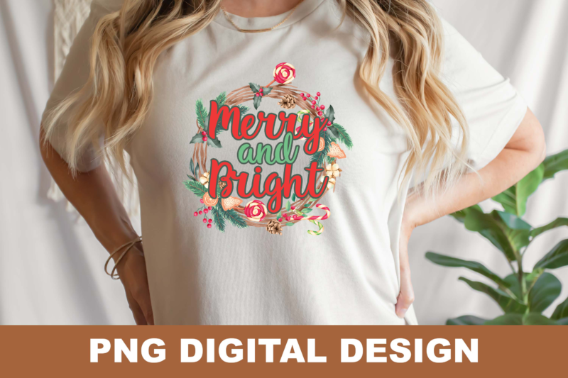 Christmas Merry and Bright PNG Sublimation Design