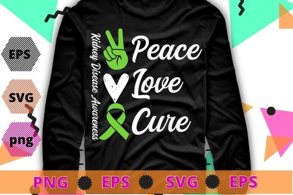 Peace Love Cure hand peace Women Kidney Disease Awareness T-Shirt design svg, Peace Love Cure, hand peace, Women, Kidney Disease Awareness T-Shirt png