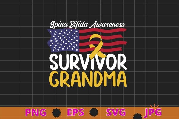 Spina bifida survivor grandma awareness yellow ribbon gifts t-shirt design svg, spina bifida, survivor, grandma, yellow ribbon