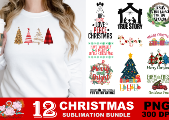 Merry Christmas Merry and Bright PNG Sublimation Design