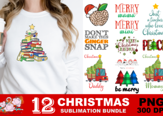 Christmas Tree Book Be Merry PNG Sublimation Design