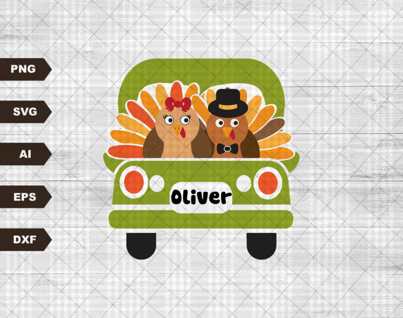 Turkey Truck Svg, Vintage Truck Back Svg, Boys Thanksgiving Svg Dxf Eps Png, Fall Cut Files, Monogram Svg, Kids Clipart, Silhouette, Cricut