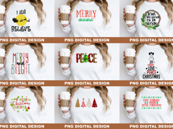 Merry and bright peace christmas png sublimation design