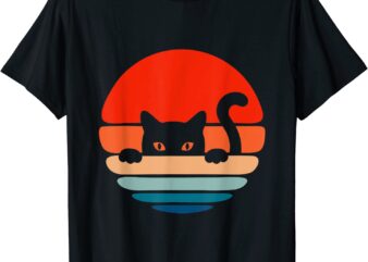 Funny Cat Kitten Meme Vintage Retro Sunset Peeping Curious T-Shirt CL