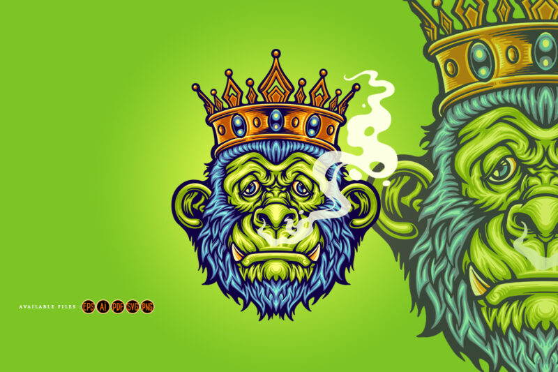 King Monkey with smoking weed Mascot Illustrations