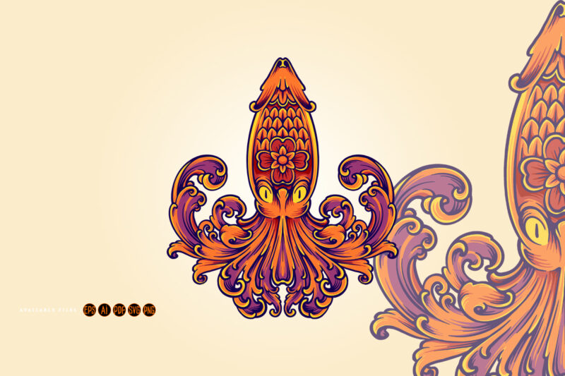 Luxury octopus floral ornament svg