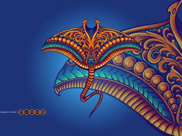 Stingray fish vintage ornament svg t shirt template vector