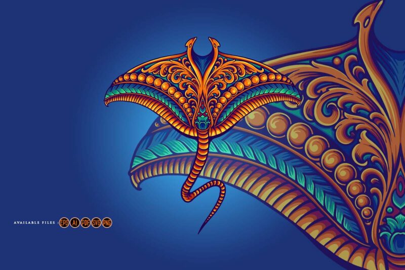 Stingray fish vintage ornament svg