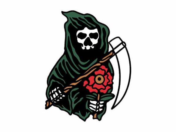 Grim reaper and flower t shirt design template