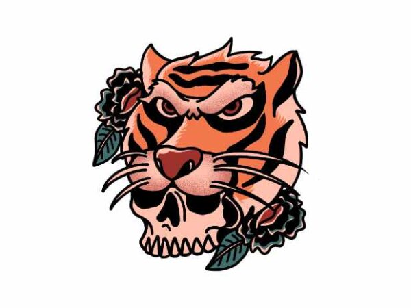 Skull tiger t shirt template vector