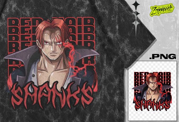 #5 Red Hair Shanks Anime Tshirt Design - Anime Design Png - Anime Artwork - Anime Streetwear tshirt design for sale - best selling anime tshirt design - trending anime