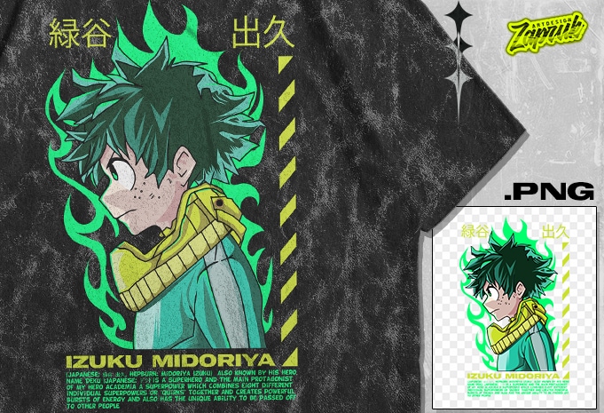 #9 Izuku Midoriya Boku Anime Tshirt Design - Anime Design Png - Anime Artwork - Anime Streetwear tshirt design for sale - best selling anime tshirt design - trending anime