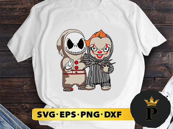 Baby jack skellington and pennywise halloween cosplay svg, halloween silhouette svg, halloween svg, witch svg, halloween ghost svg, halloween clipart, pumpkin svg files, halloween svg png graphics