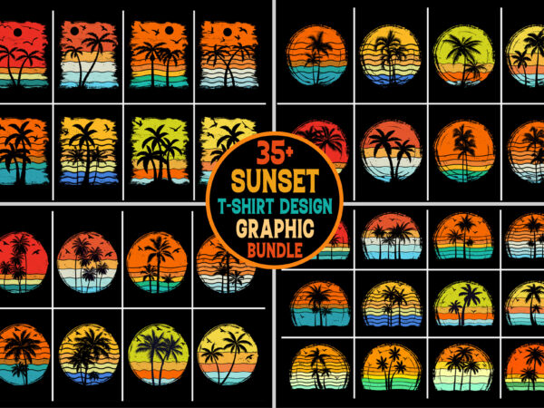 Beach palm tree sunset retro vintage t-shirt graphic