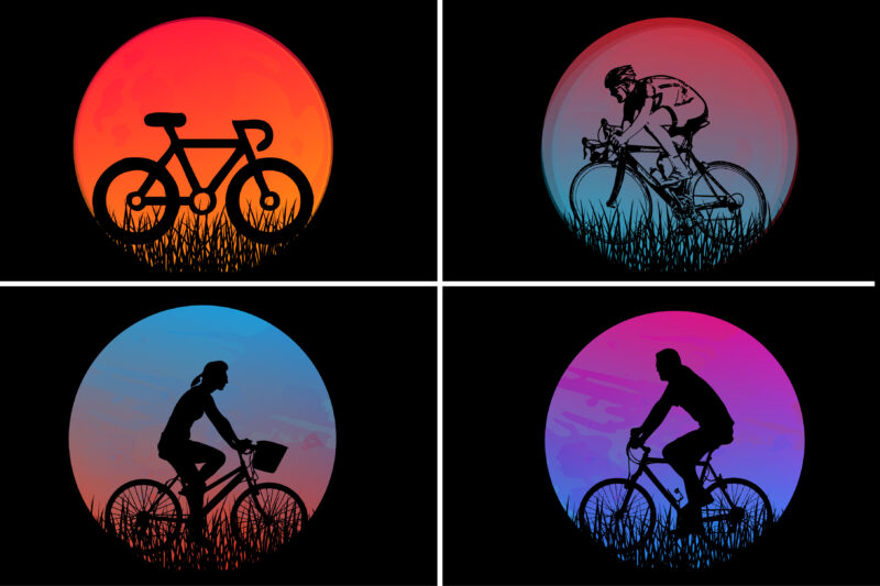 Bicycle Sunset Retro Vintage T-Shirt Graphic Bundle