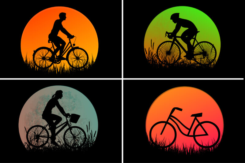 Bicycle Sunset Retro Vintage T-Shirt Graphic Bundle