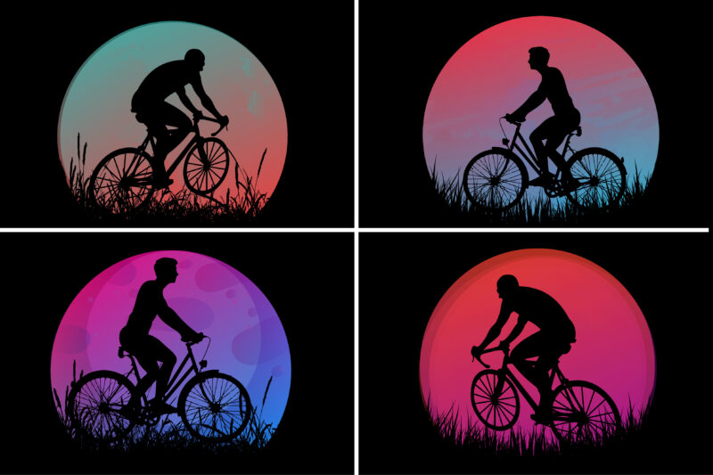 Bicycle Sunset Retro Vintage T-Shirt Graphic Bundle